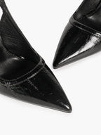 Midnight Gloss: Black Reptile-Print Slingback Heels for Effortless Evening Glamour