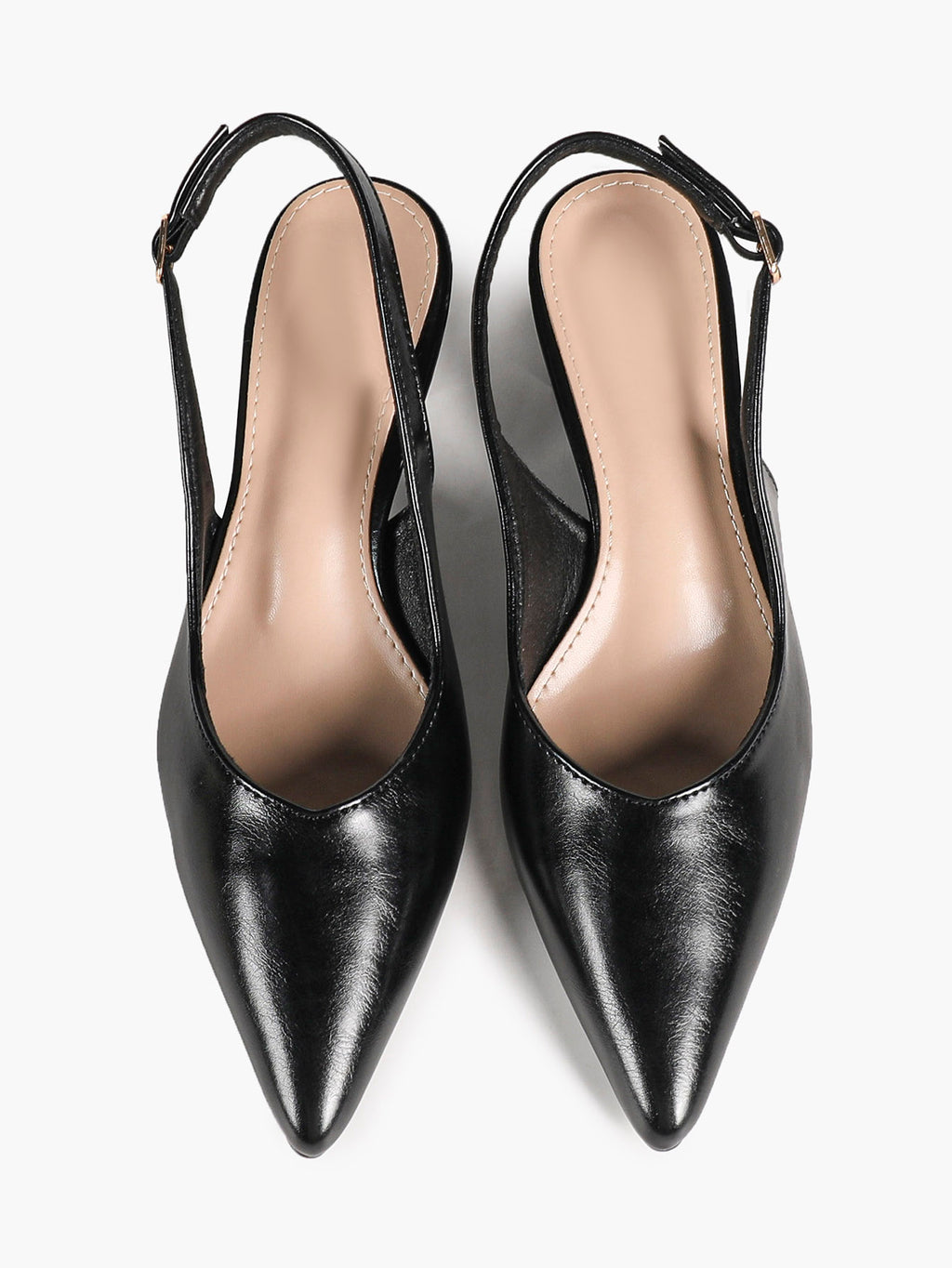 Black Patent Pointed-Toe Slingback Heels with Low Block Heel