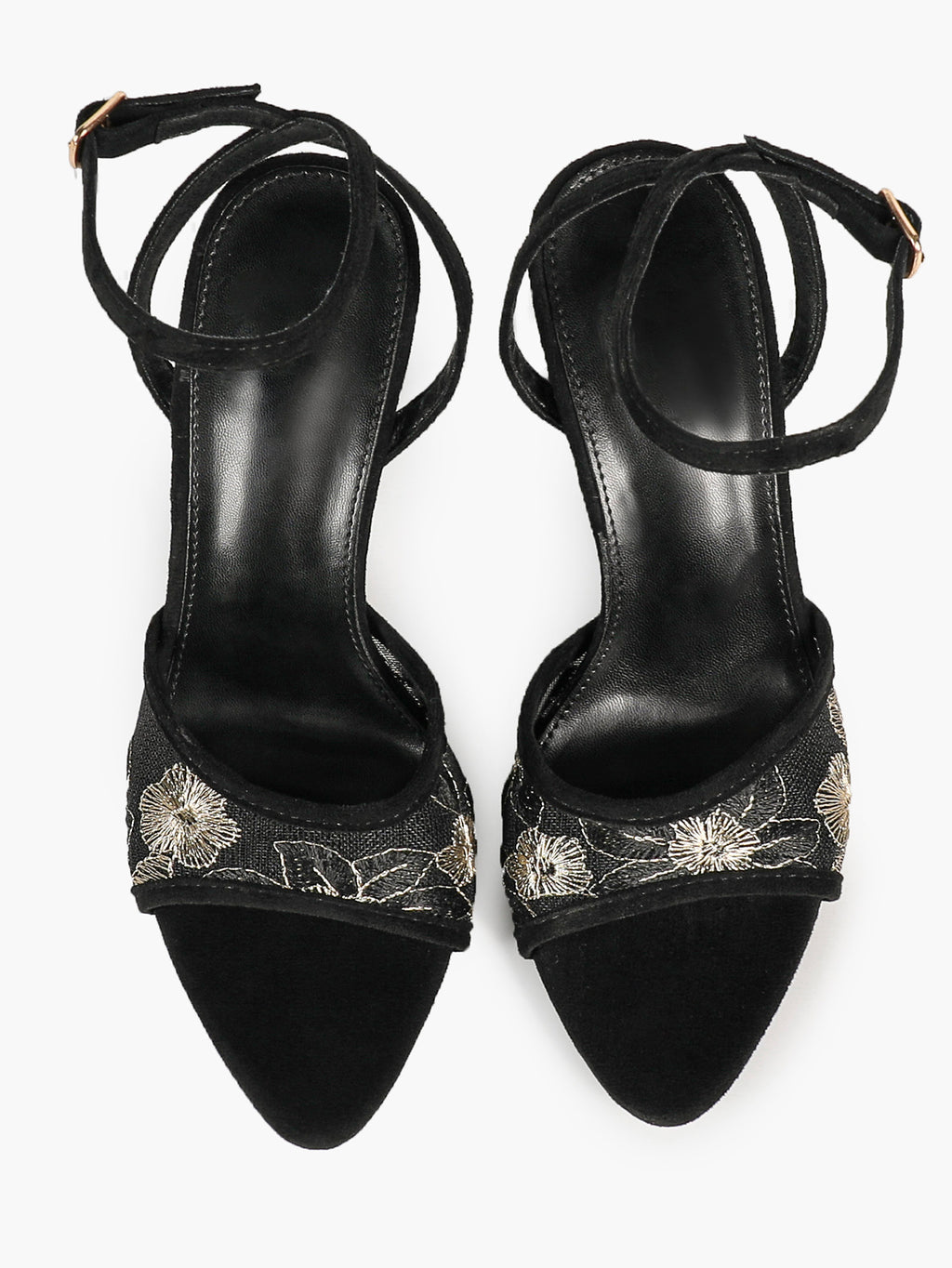 The Moonlight Muse: White Mesh Embroidered Strap Heels with a 3.74" Sculpted Heel