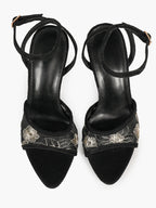 The Moonlight Muse: White Mesh Embroidered Strap Heels with a 3.74" Sculpted Heel