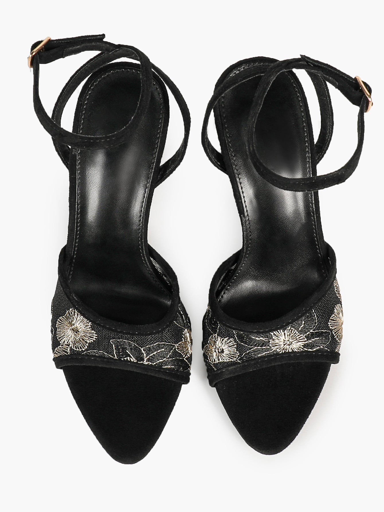 The Moonlight Muse: White Mesh Embroidered Strap Heels with a 3.74" Sculpted Heel
