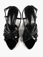 Women's Black Patent Leather Strappy Slingback Sandals Pointed Toe Crisscross Band Block Heels