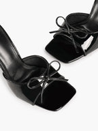 The Cool-Girl Bow: Black Patent Square-Toe Mules with a 4.13" Stiletto