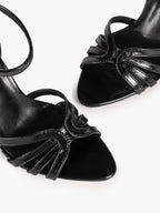 Black Glossy Strappy Open Toe Ankle Strap Sandals Knotted Multi-Band Detail Block Heels