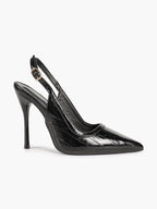 Midnight Gloss: Black Reptile-Print Slingback Heels for Effortless Evening Glamour