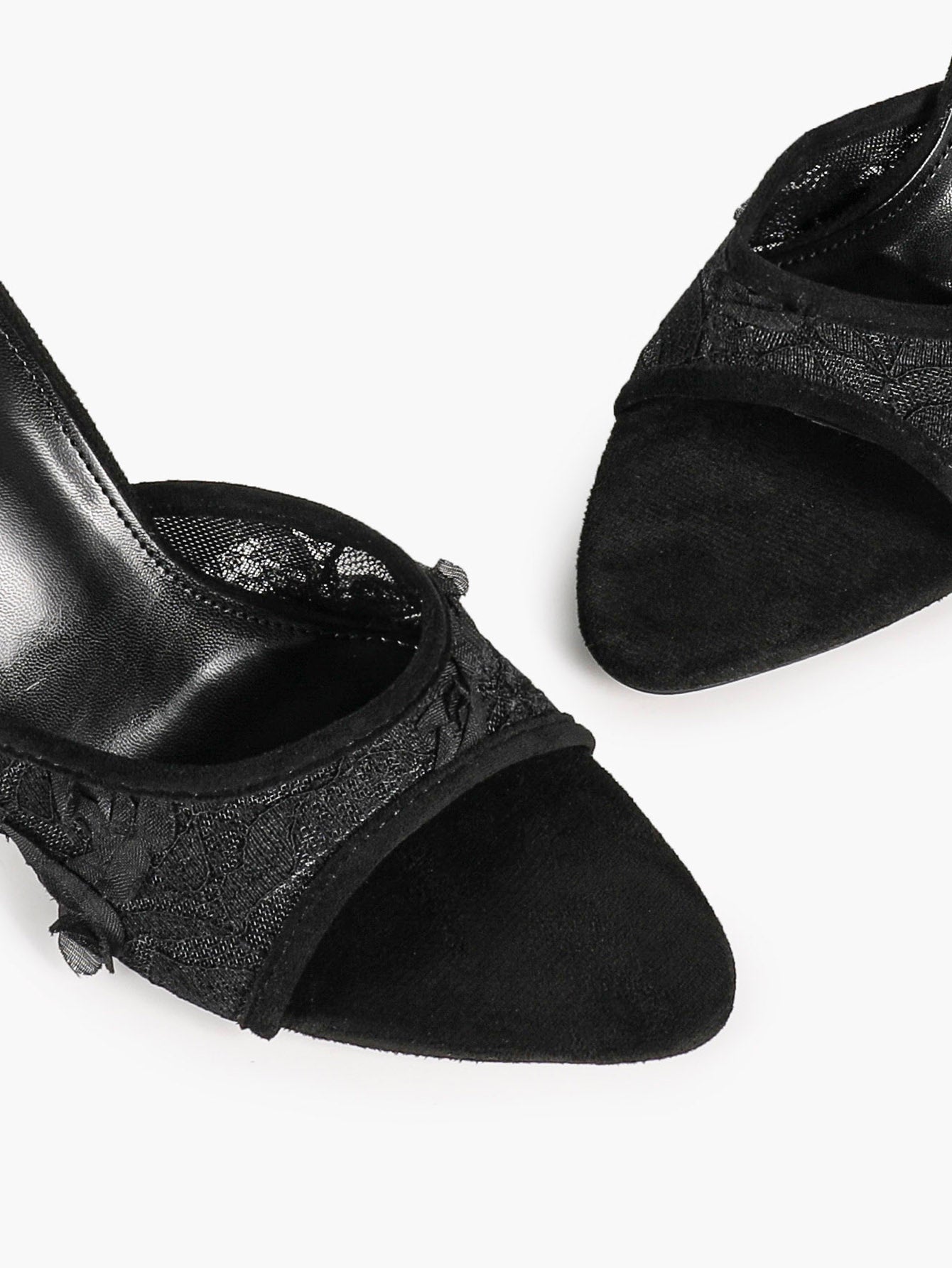 Pink Lace Embroidered Pointed Toe Mule Heels Slip-On Wide Strap Block Heels with Soft Insole