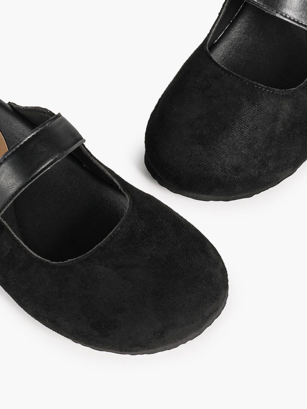 Black Suede Mary Jane Mule with Gold-Tone Buckle and Cushioned Sole