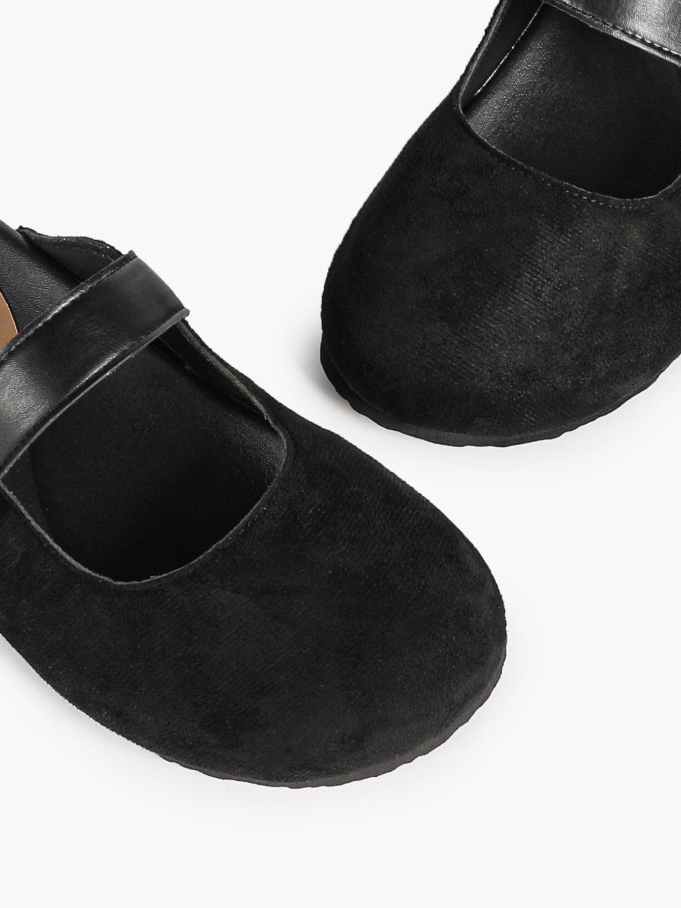 Black Suede Mary Jane Mule with Gold-Tone Buckle and Cushioned Sole