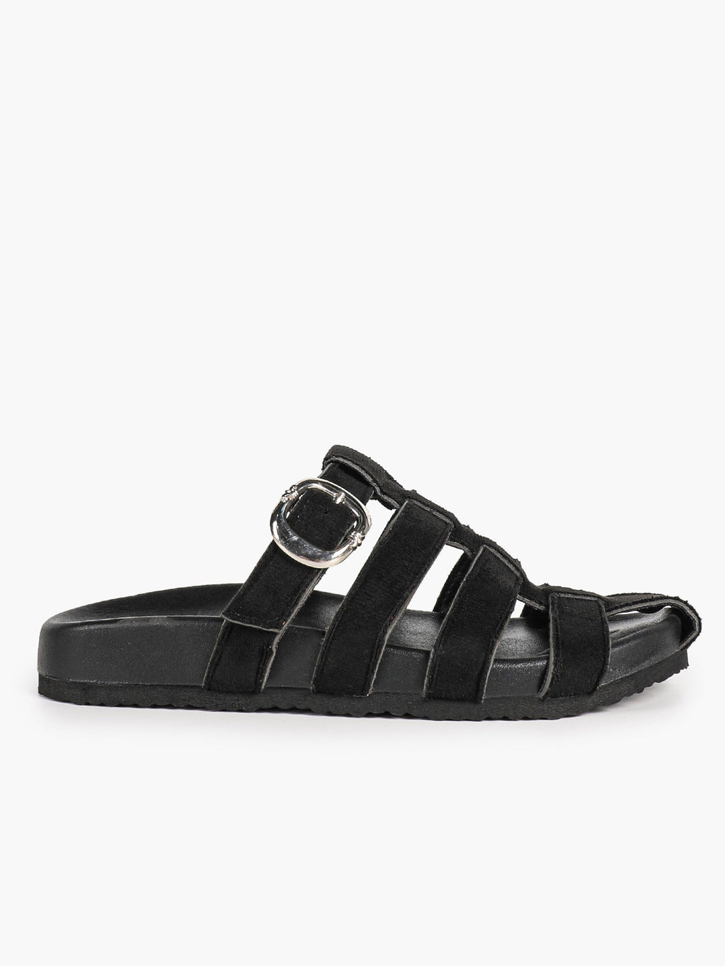 Camel Suede Woven Cage Slides with Silver-Tone Side Buckle