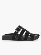 Camel Suede Woven Cage Slides with Silver-Tone Side Buckle