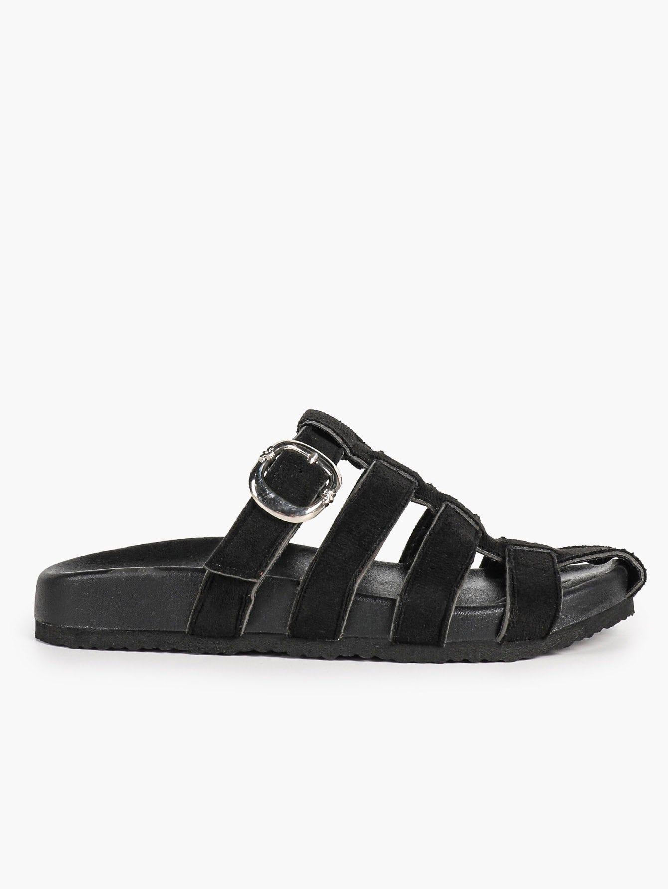 Camel Suede Woven Cage Slides with Silver-Tone Side Buckle