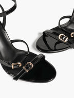 City Lights: Glossy Black Patent Multi-Strap Sandals for Effortless Evening Glam