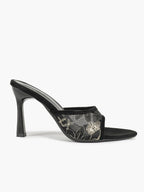 Gilded Mesh Mules - Beige Sequin Sandals with a 3.74" Stable Heel