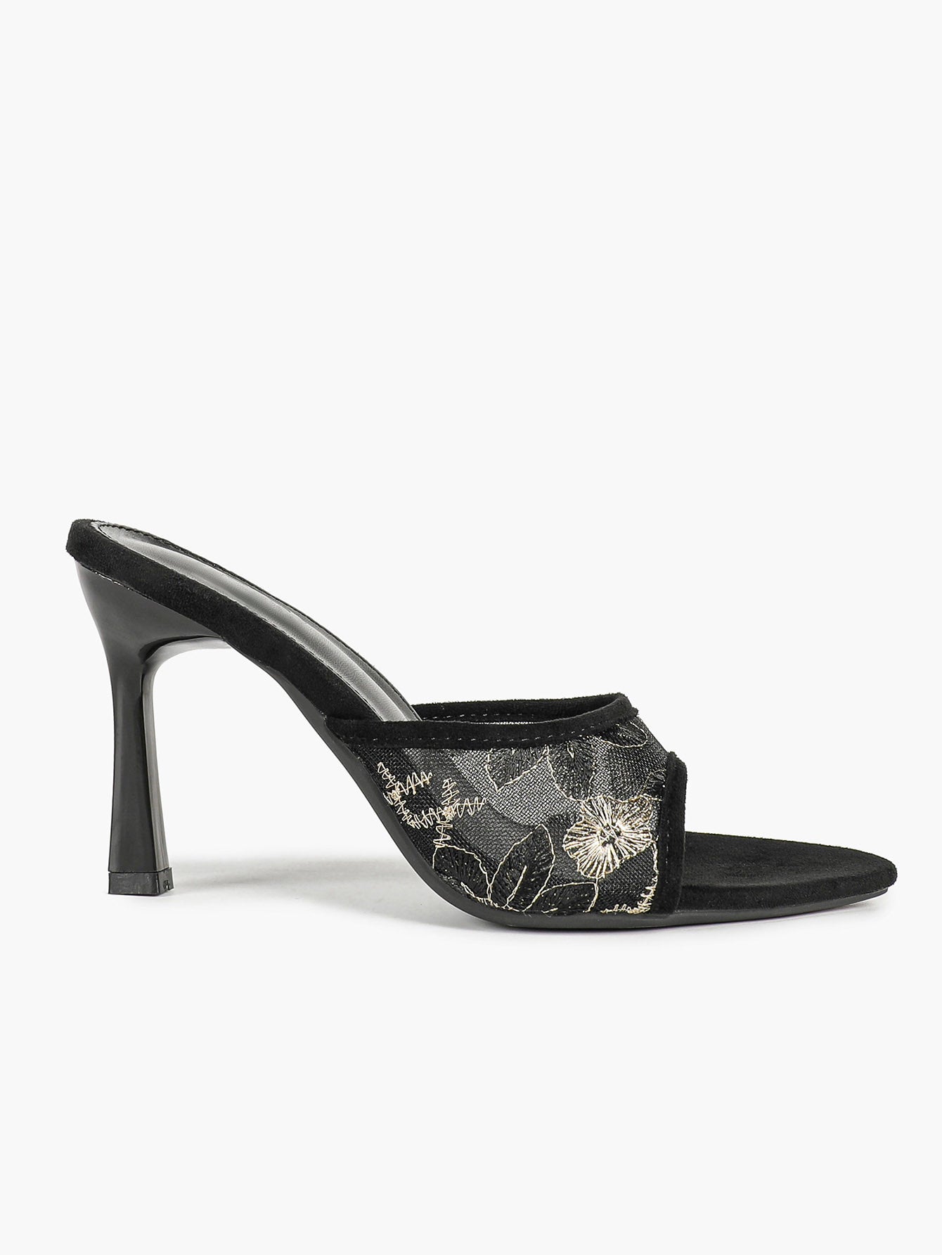 Gilded Mesh Mules - Beige Sequin Sandals with a 3.74" Stable Heel