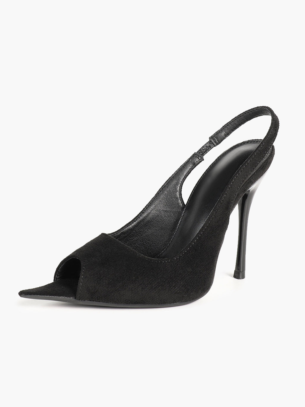 Women's Black Suede Pointed Peep-Toe Slingback Stilettos High Heels with Soft Insole