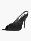 Women's Black Suede Pointed Peep-Toe Slingback Stilettos High Heels with Soft Insole