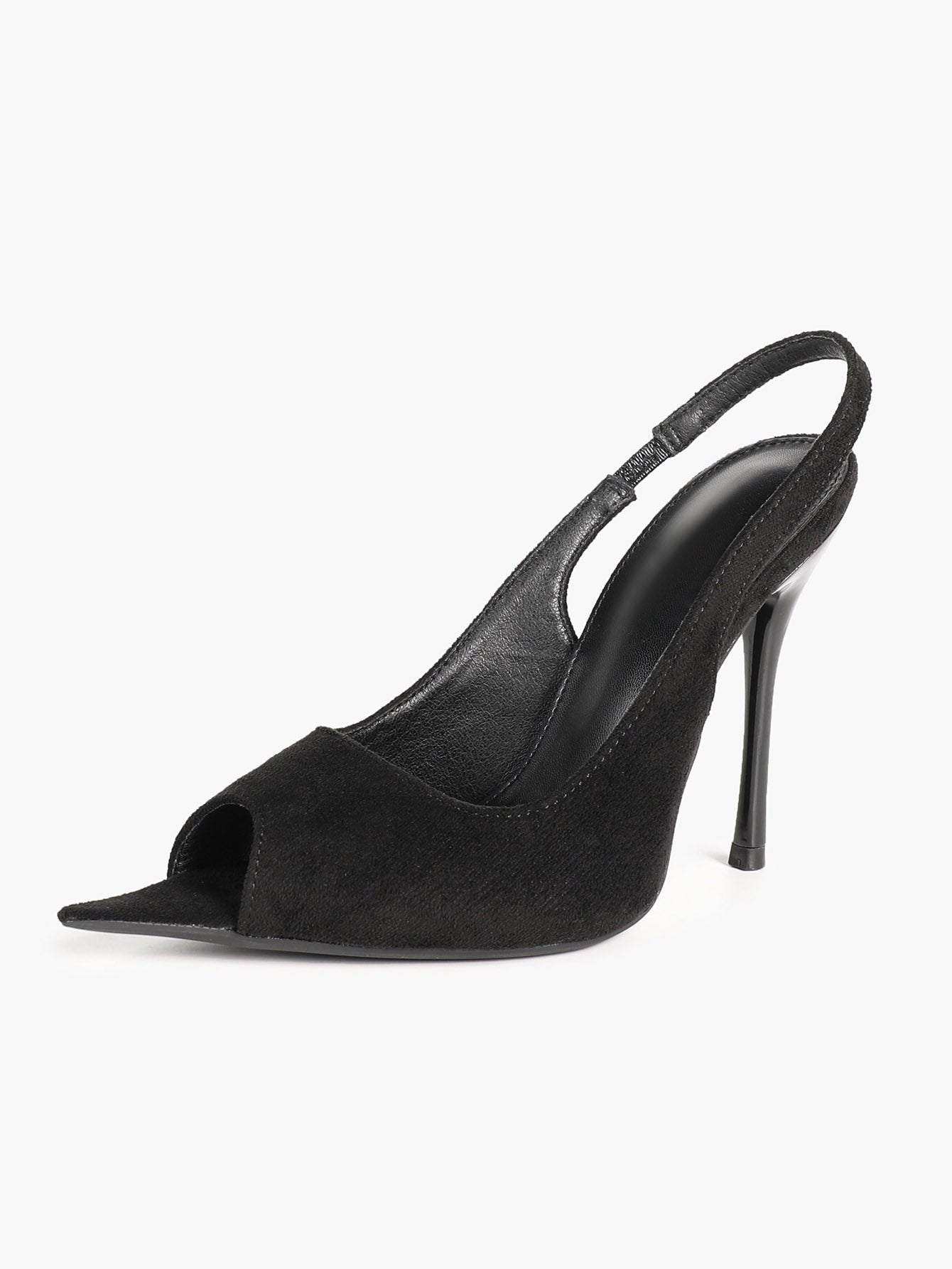 Women's Black Suede Pointed Peep-Toe Slingback Stilettos High Heels with Soft Insole