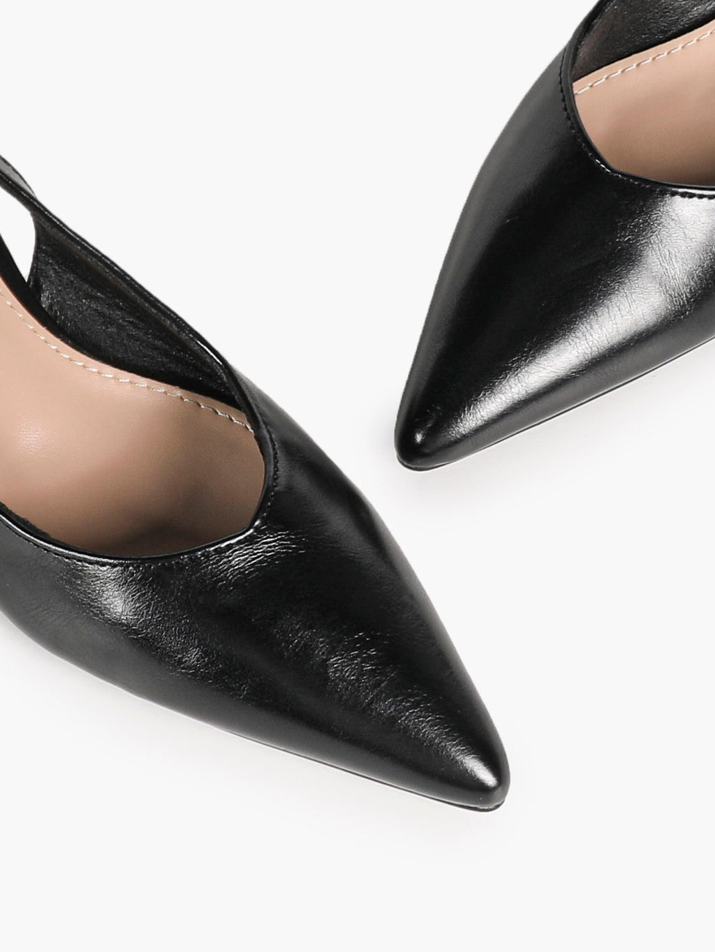 Black Patent Pointed-Toe Slingback Heels with Low Block Heel