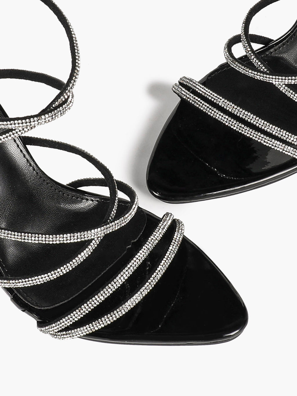 Night Sparkle: Black Patent Crystal Strap Sandals for Unforgettable Evening Glamour