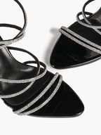 Night Sparkle: Black Patent Crystal Strap Sandals for Unforgettable Evening Glamour