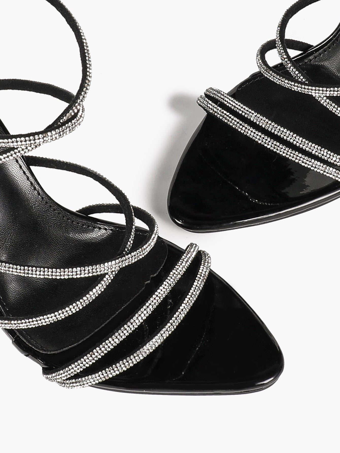 Night Sparkle: Black Patent Crystal Strap Sandals for Unforgettable Evening Glamour