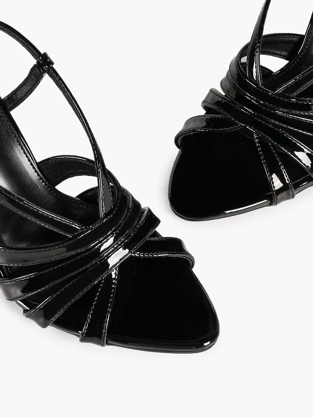 Women's Black Patent Leather Strappy Slingback Sandals Pointed Toe Crisscross Band Block Heels