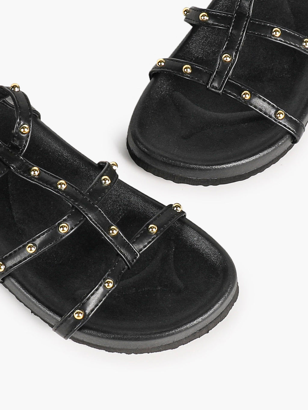 Black Strappy Gladiator Sandals with Secure Dual Buckle Fit and Soft Footbed