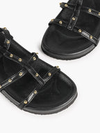 Black Strappy Gladiator Sandals with Secure Dual Buckle Fit and Soft Footbed