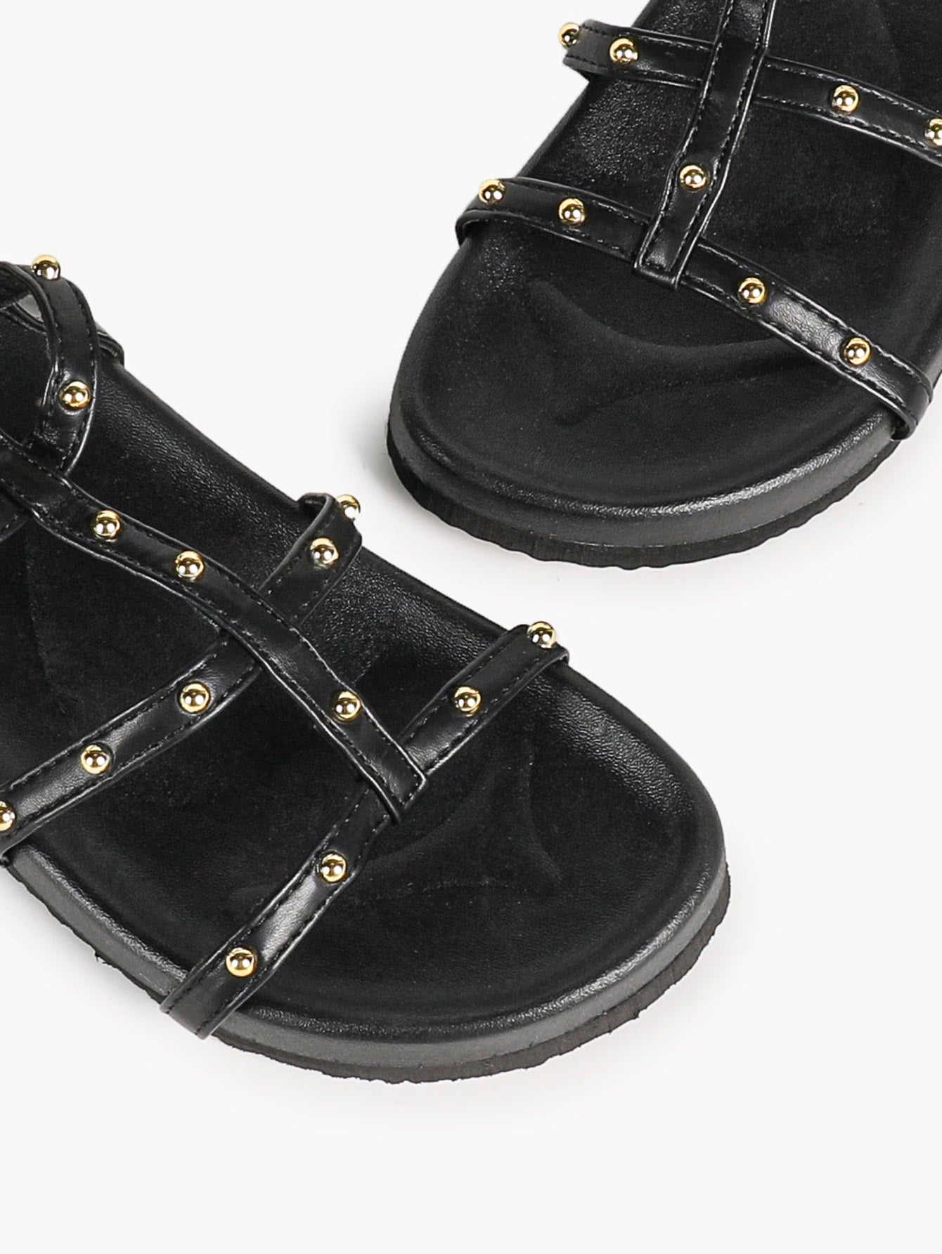 Black Strappy Gladiator Sandals with Secure Dual Buckle Fit and Soft Footbed