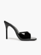 White Patent Leather Square Toe Single-Band Mule Heels Slip-On Stilettos with Soft Insole