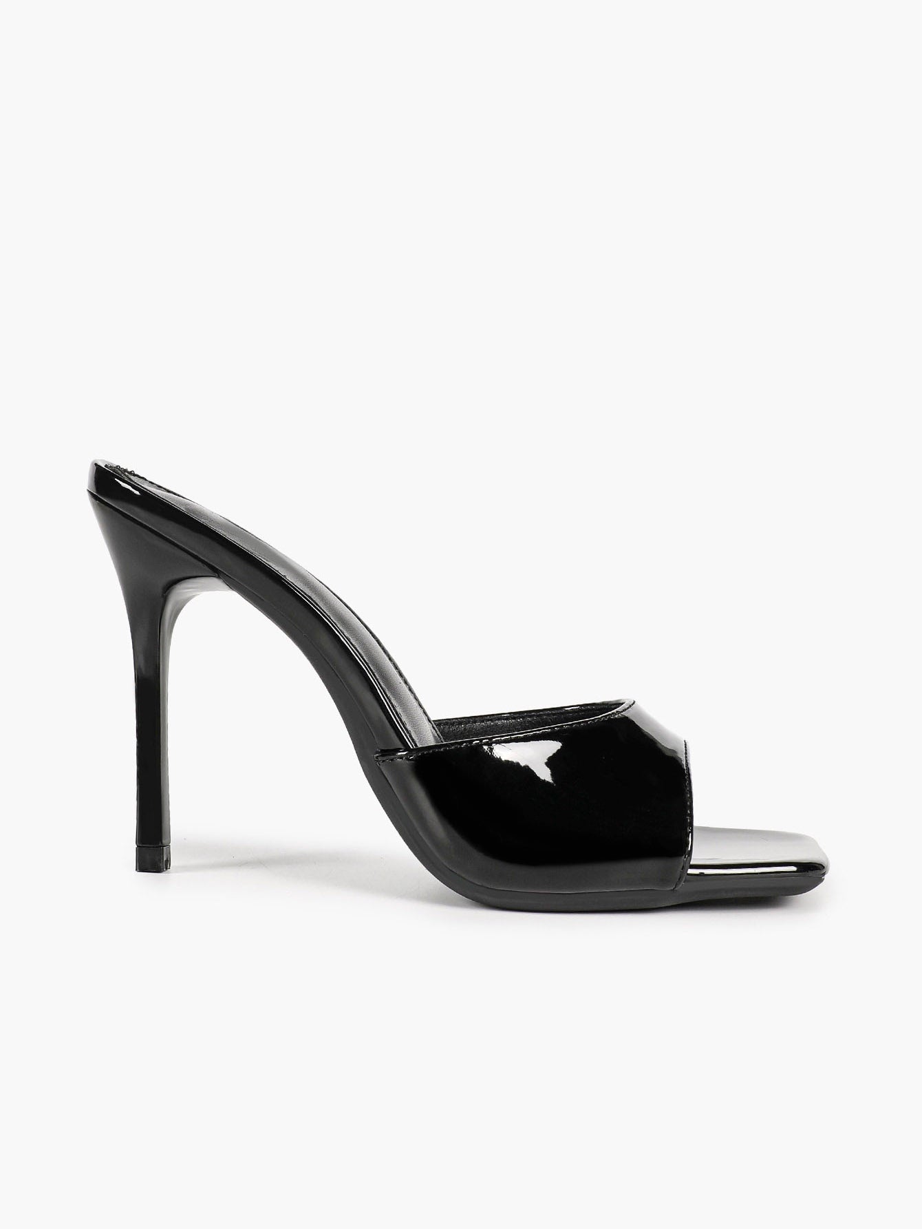 White Patent Leather Square Toe Single-Band Mule Heels Slip-On Stilettos with Soft Insole