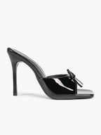The Cool-Girl Bow: Black Patent Square-Toe Mules with a 4.13" Stiletto