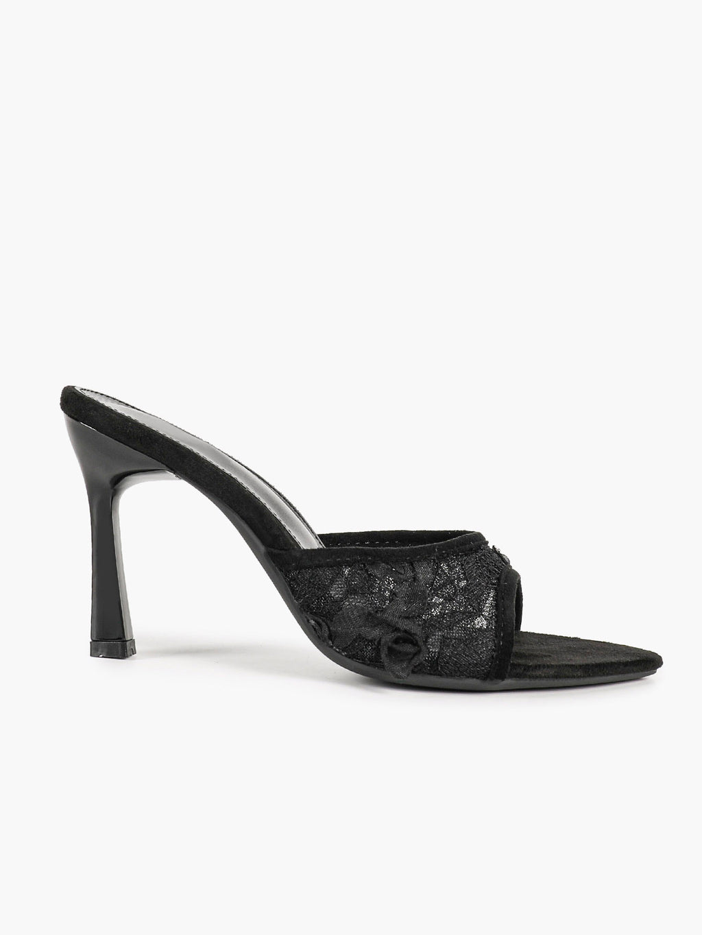 Pink Lace Embroidered Pointed Toe Mule Heels Slip-On Wide Strap Block Heels with Soft Insole