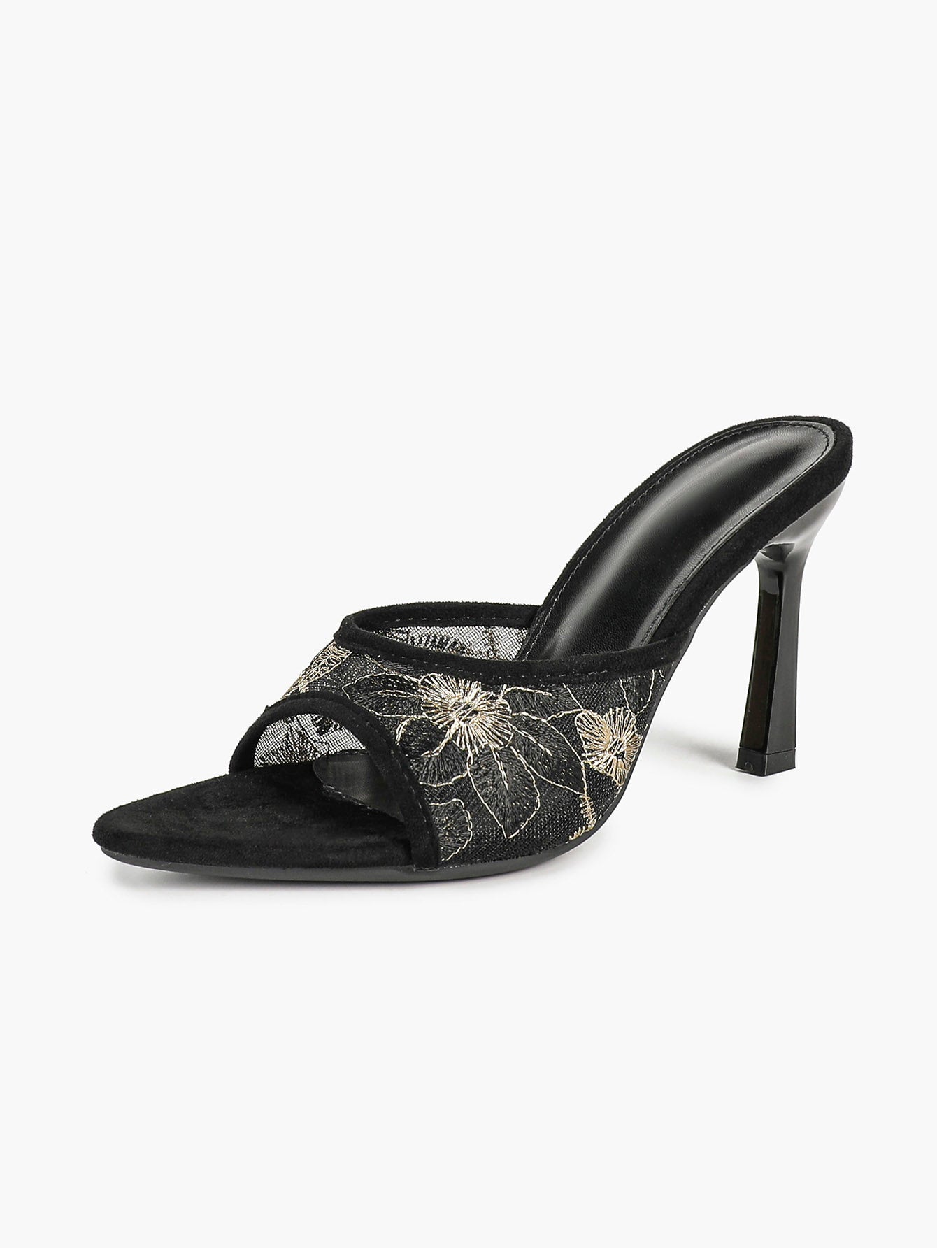 Gilded Mesh Mules - Beige Sequin Sandals with a 3.74" Stable Heel