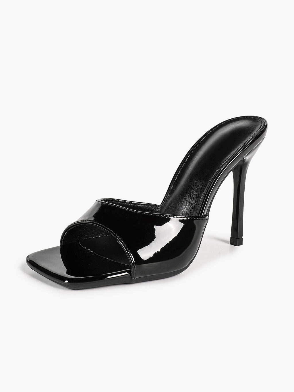 White Patent Leather Square Toe Single-Band Mule Heels Slip-On Stilettos with Soft Insole