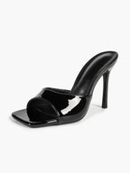 White Patent Leather Square Toe Single-Band Mule Heels Slip-On Stilettos with Soft Insole