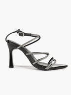 Night Sparkle: Black Patent Crystal Strap Sandals for Unforgettable Evening Glamour