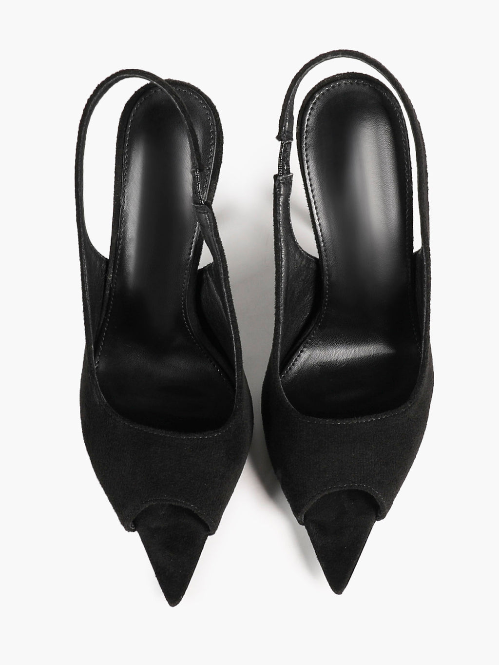 Women's Black Suede Pointed Peep-Toe Slingback Stilettos High Heels with Soft Insole