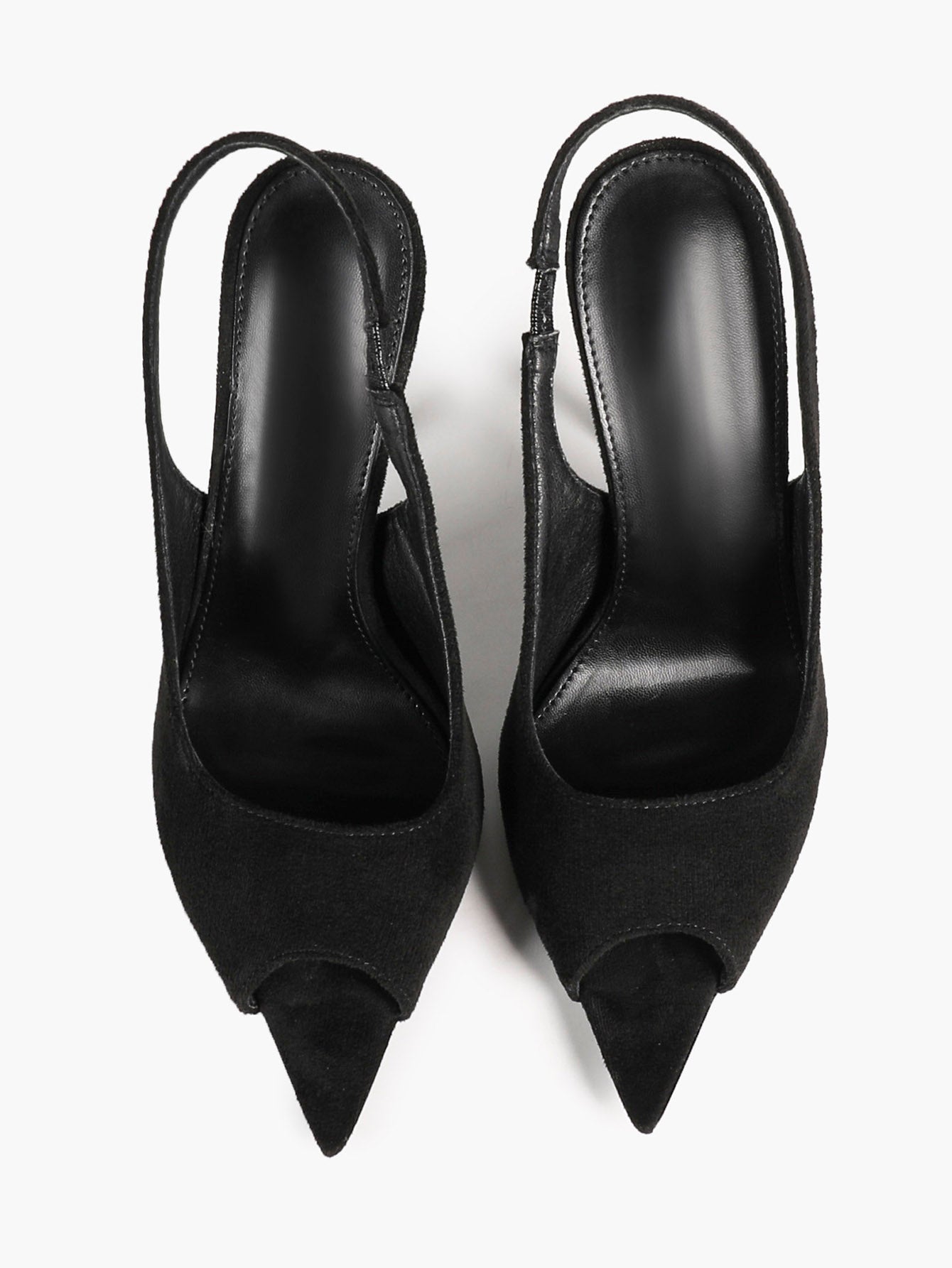 Women's Black Suede Pointed Peep-Toe Slingback Stilettos High Heels with Soft Insole