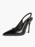 Midnight Gloss: Black Reptile-Print Slingback Heels for Effortless Evening Glamour