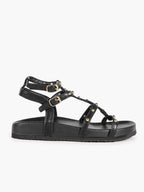 Black Strappy Gladiator Sandals with Secure Dual Buckle Fit and Soft Footbed