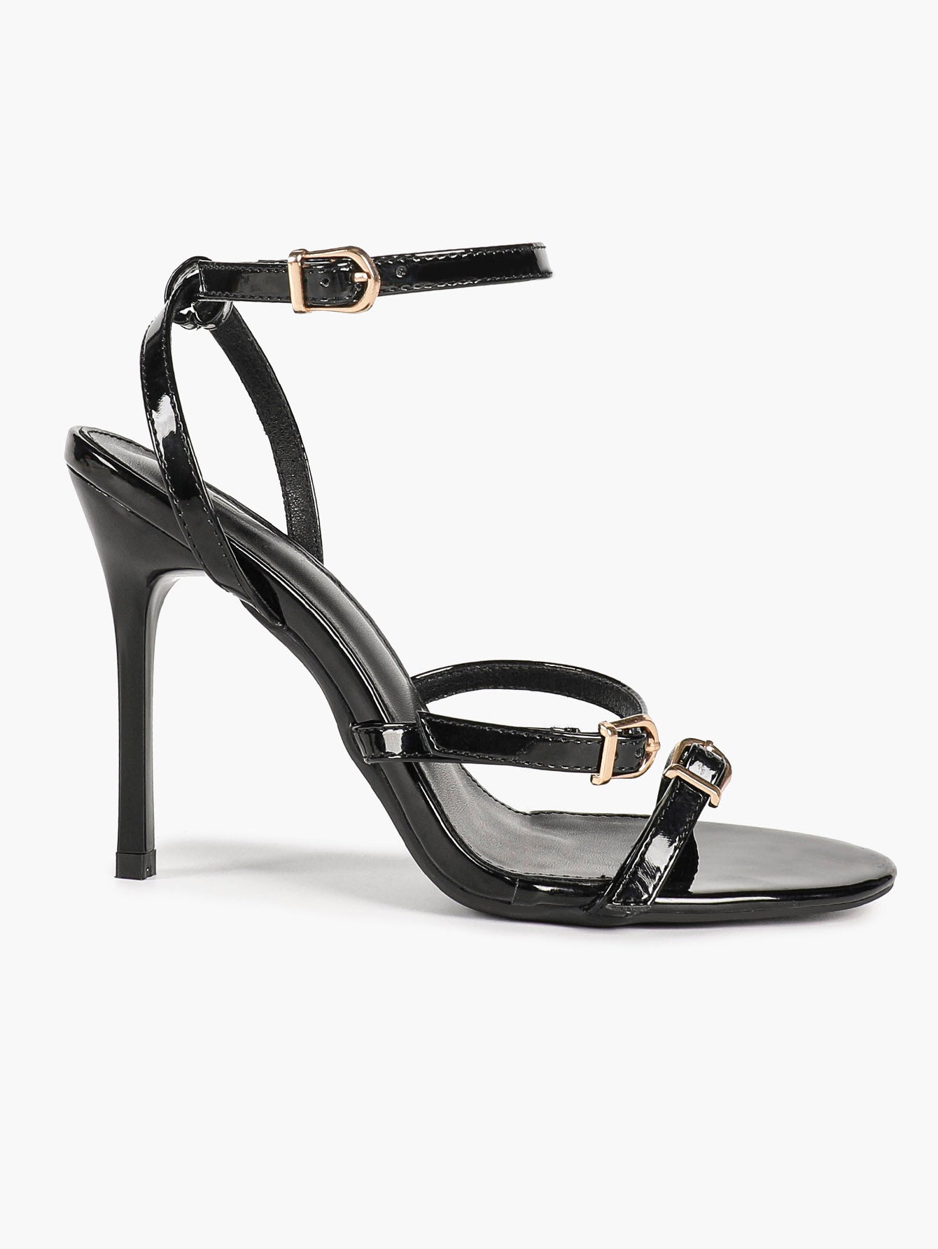 City Lights: Glossy Black Patent Multi-Strap Sandals for Effortless Evening Glam