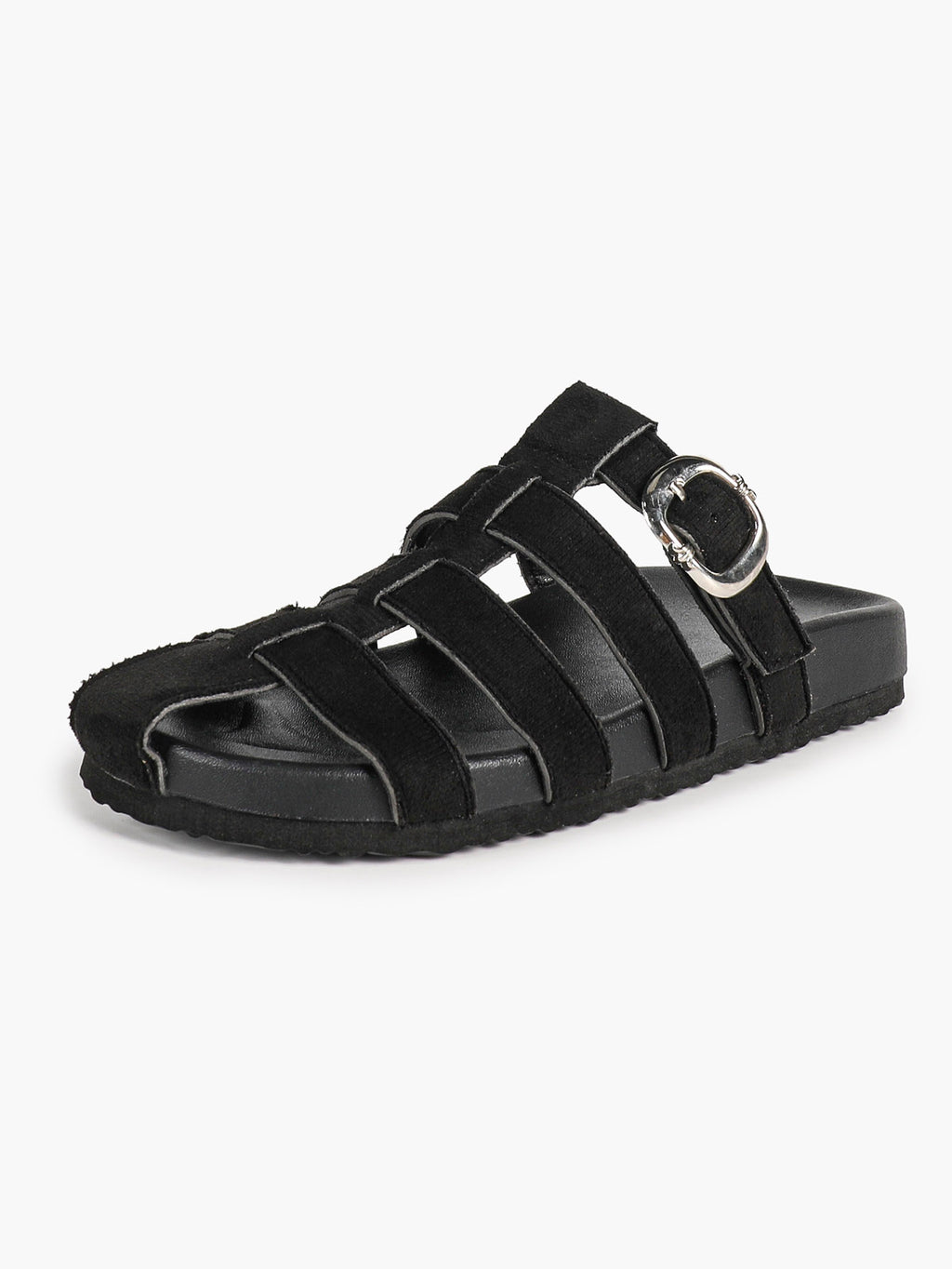 Camel Suede Woven Cage Slides with Silver-Tone Side Buckle
