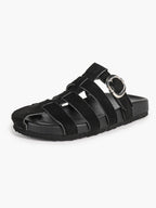 Camel Suede Woven Cage Slides with Silver-Tone Side Buckle