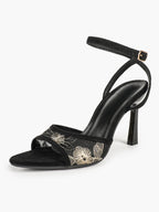 The Moonlight Muse: White Mesh Embroidered Strap Heels with a 3.74" Sculpted Heel