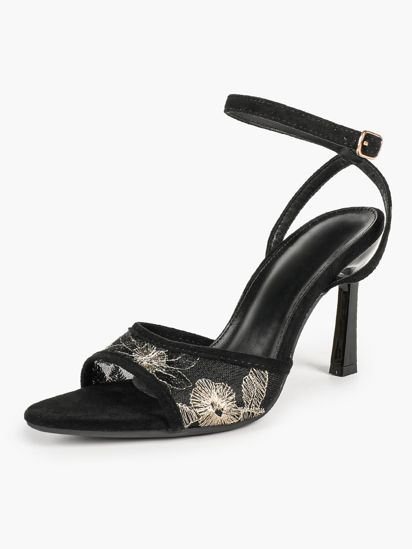 The Moonlight Muse: White Mesh Embroidered Strap Heels with a 3.74" Sculpted Heel
