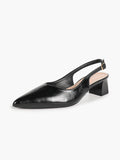 Black Patent Pointed-Toe Slingback Heels with Low Block Heel