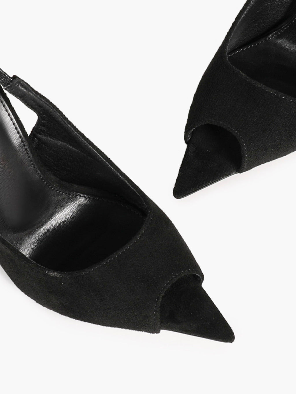 Women's Black Suede Pointed Peep-Toe Slingback Stilettos High Heels with Soft Insole