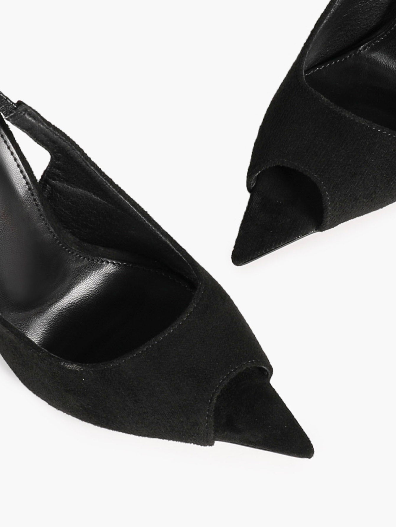 Women's Black Suede Pointed Peep-Toe Slingback Stilettos High Heels with Soft Insole