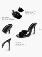 White Patent Leather Square Toe Single-Band Mule Heels Slip-On Stilettos with Soft Insole